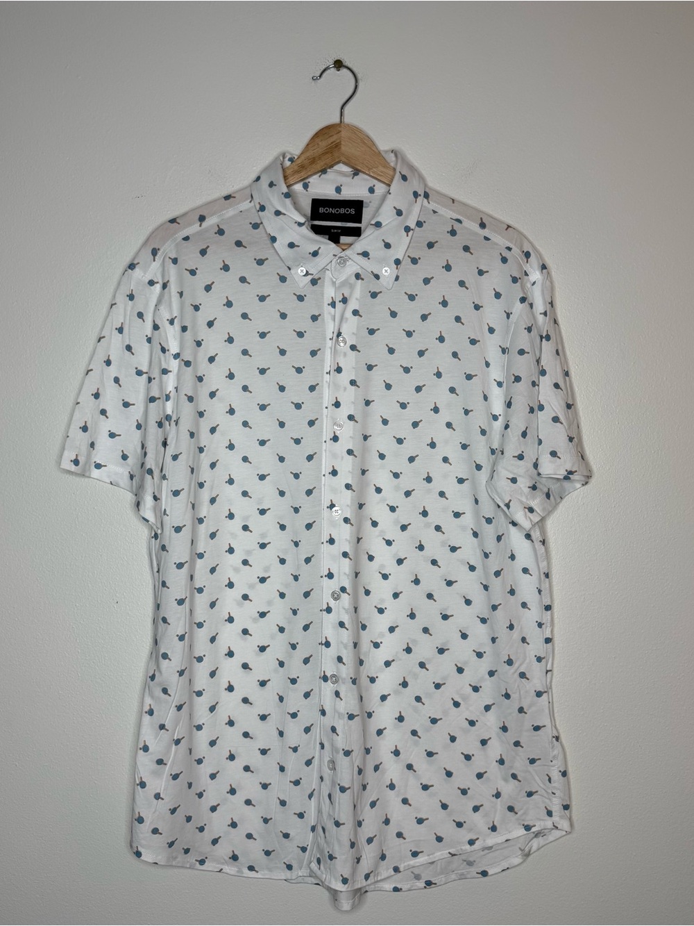 Bonobos Slim Fit 100% Cotton Ping Pong Paddle Novelty Print Polo size large